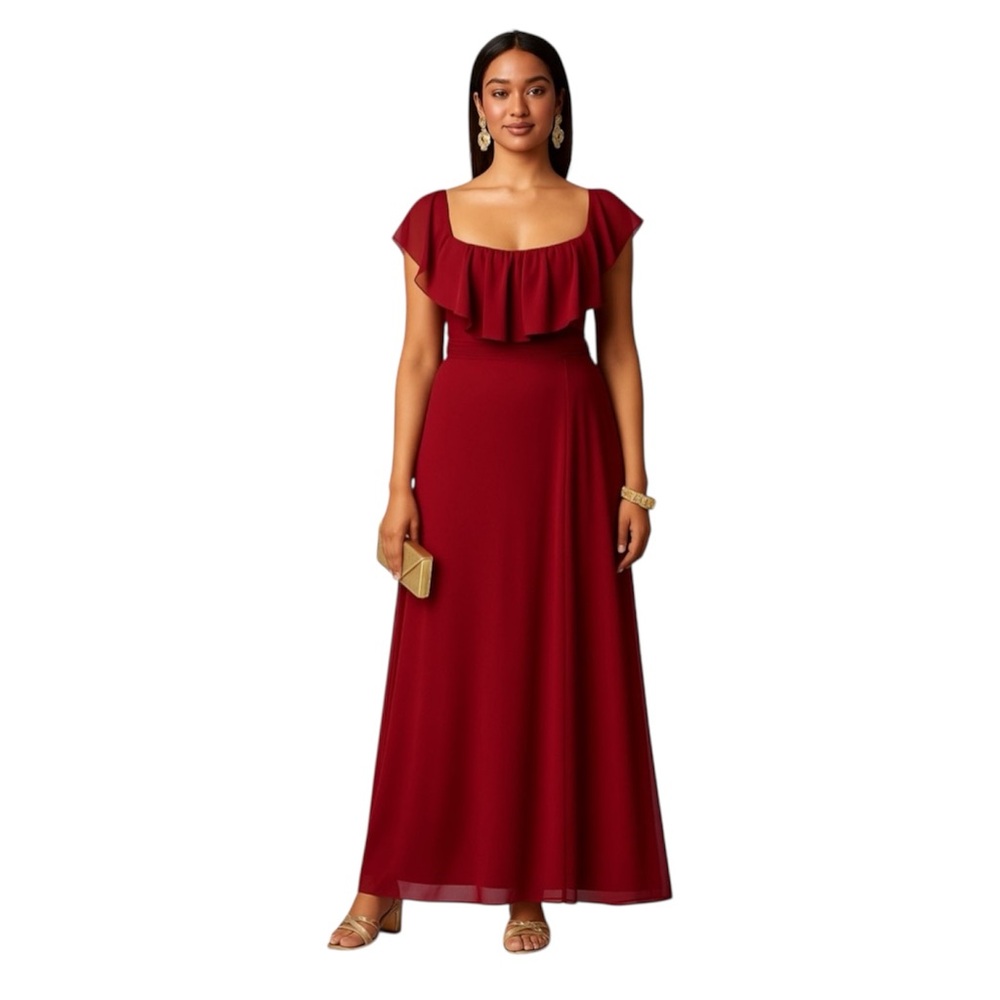 Ever Pretty On/Off Shoulder Ruffle Thigh Slit Dress Size 4 - Picture 3 of 9